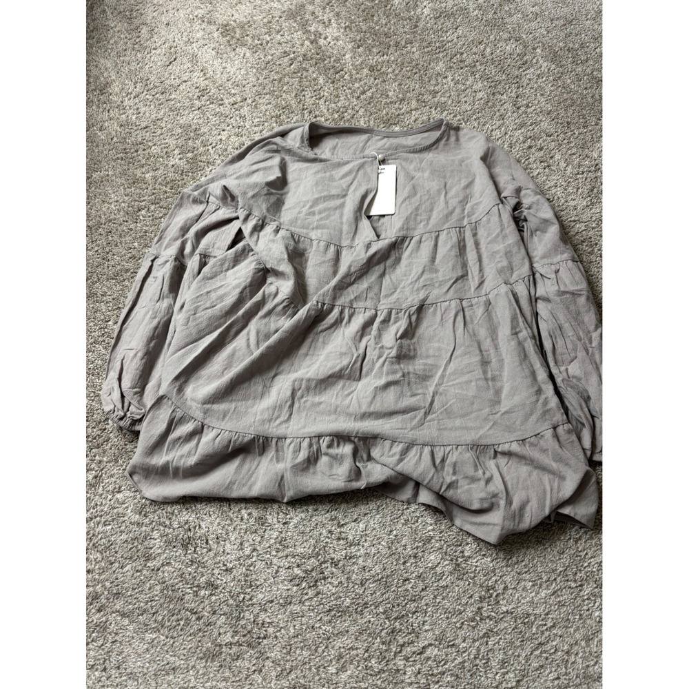 Coeur de Vague Grey Tiered Babydoll Blouse Long Sleeve XL NWT
